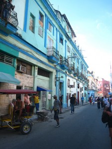 Street with blue houses