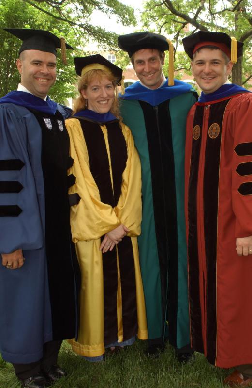 FourColorfulProfs.jpg 521×800 pixels Graduation gown, Graduation class, Fashion